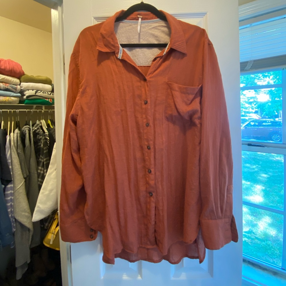 Free People blouse / button up in rust orange